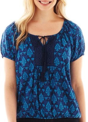 JCPenney St. John's Bay Short-Sleeve Lace Peasant Top - Petite