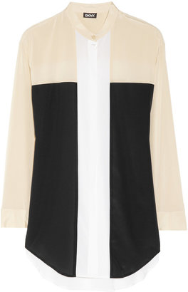 DKNY Color-block stretch-silk crepe de chine tunic