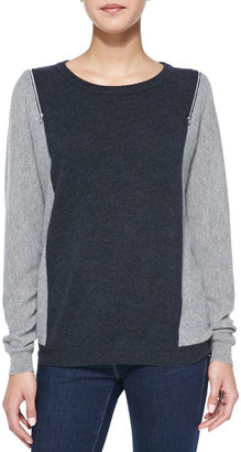 Autumn Cashmere Colorblock Zip-Shoulder Cashmere Sweater