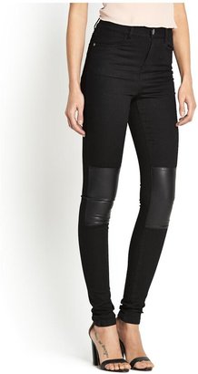 Love Label High Waisted PU Knee Patch Skinny Jeans