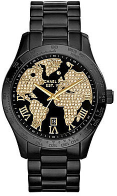 Michael Kors Layton Black IP Crystal World Map Dial Watch