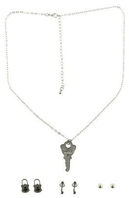 Qingdao Rihong Handicraft Article Co. Women's Necklace and Earring Set with Key Icon - Silver (16")