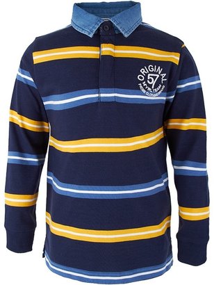 Mayoral Navy Rugby Top with Blue and Mustard Stripe