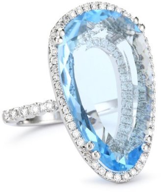 Suzanne Kalan Vitrine" Pear Blue Topaz and Diamond Bezel Ring