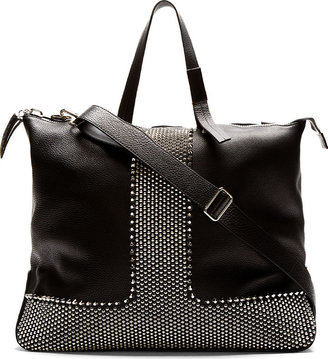 Giuseppe Zanotti Black Grained Leather Studded Tote Bag