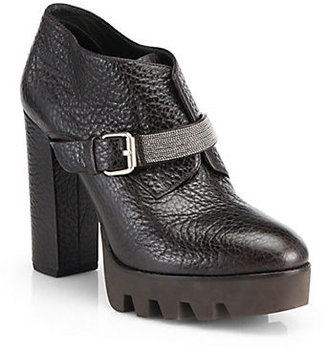 Brunello Cucinelli Monili Beaded Leather Ankle Boots