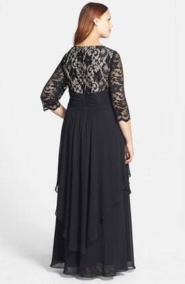 Eliza J Plus Size Women's Lace & Layered Chiffon Gown, Size 16W - Black