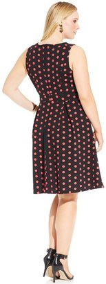 NY Collection Plus Size Sleeveless Polka-Dot A-Line Dress