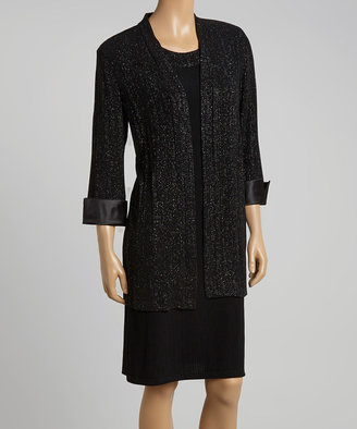R & M Richards Black Glitter Shift Dress & Jacket - Women & Plus