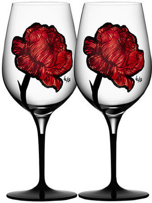 Kosta Boda Tattoo Wine Glasses Set Of 2  Hand-Painted