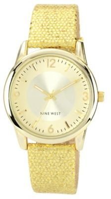 Nine West Ladies gold round dial leather strap watch