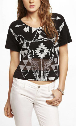 Express Cropped Mesh Inset Graphic Tee - Aztec