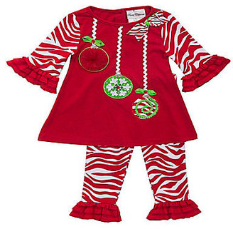 Rare Editions Newborn-24 Months Christmas Ornament Dress & Zebra-Printed Leggings Set