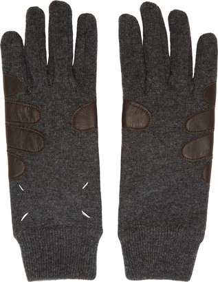 Maison Martin Margiela 7812 Maison Martin Margiela Grey Leather Appliqué Gloves