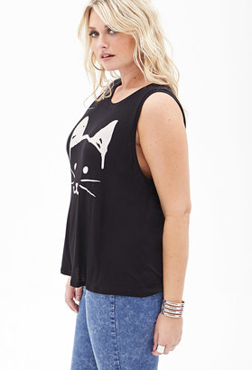 Forever 21 FOREVER 21+ Cat Graphic Muscle Tee
