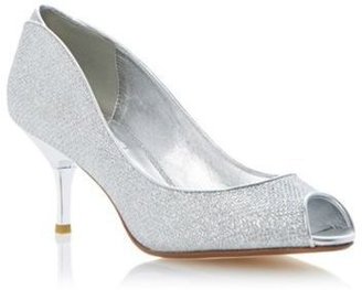 Dune Silver glitter peep toe court shoe