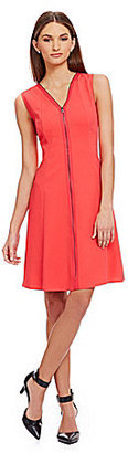 T Tahari Lucine Zip-Front Satin Fit-and-Flare Dress