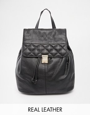 ASOS Leather Quilted Flap Backpack - black