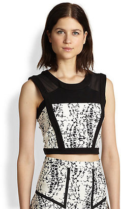 Parker Sheer-Paneled Printed Stretch Jersey Crop Top