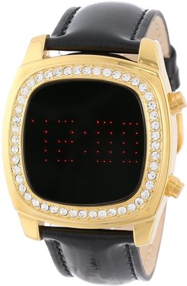 TKO ORLOGI Women's TK573-GBK Gold Crystalized Mirror Digital Black Leather Strap Watch
