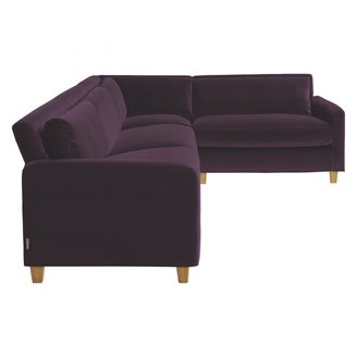 CHESTER Purple velvet left-arm corner sofa, oak stained feet