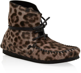 Isabel Marant Brown Flavie Leopard Print Calf Hair Moccasin Boots