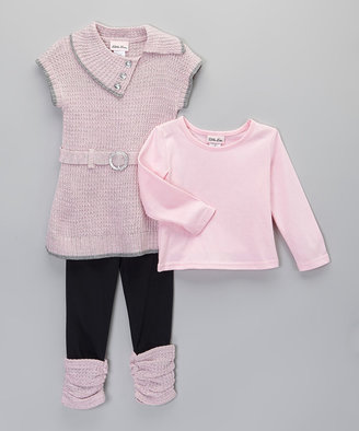 Little Lass Light Pink Belted Sweater Set - Infant, Toddler & Girls