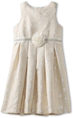 Us Angels Jacquard Dress With Flower Trim (Little Kids/Big Kids) (Silver) - Apparel