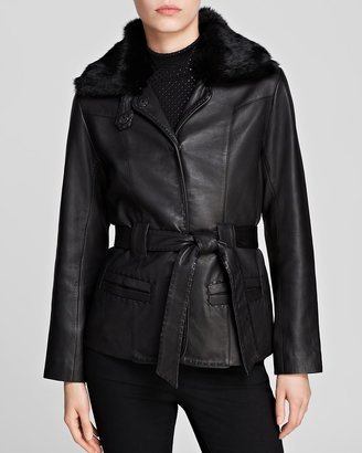 Bloomingdale's Grayse Fur Collar Leather Jacket Exclusive