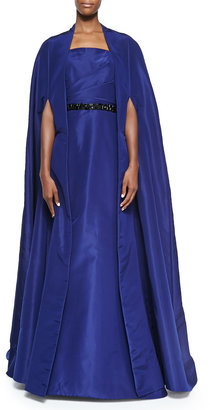 Pamella Roland Strapless Mermaid Gown with Beaded Belt, Navy
