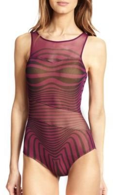 Jean Paul Gaultier Optical-Print Tulle One-Piece Swimsuit