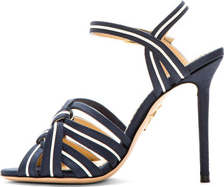Charlotte Olympia Navy Cotton & Leather Admiral Heels