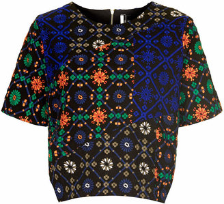 Topshop **limited Edition Embroidered Multi Tile Print Tee