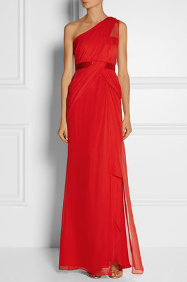 Notte by Marchesa 3135 Notte by Marchesa One-shoulder silk-georgette gown