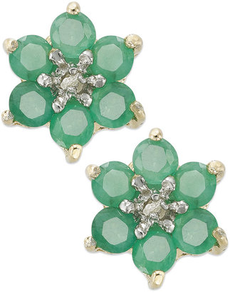 Townsend Victoria 18k Gold over Sterling Silver Earrings, Emerald (1-1/3 ct. t.w.) and Diamond Accent Flower Stud Earrings