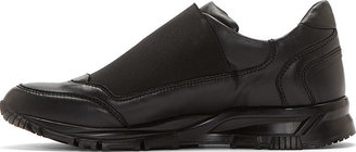 Lanvin Black Leather Elastic Panel Runner Sneakers