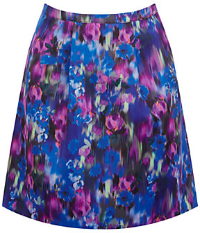 Oasis Blurred Rose Full Print Skirt, Multi