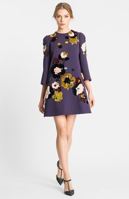 Dolce & Gabbana Genuine Rabbit Fur Embroidered Crepe Dress
