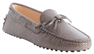 Tod's grey glitter canvas boat stitched loafers