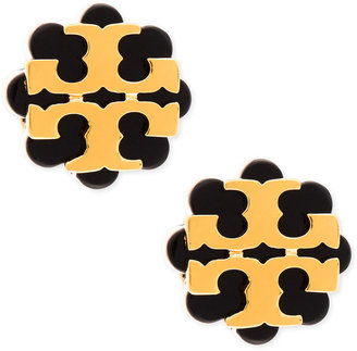 Tory Burch Resin Flower Logo Stud Earrings, Black/Gold