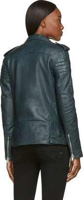 BLK DNM Dark Emerald Blue Leather Biker Jacket