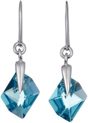 Aurora Swarovski Elements Rhodium Plated Brass Aqua Crystal Drop Earrings