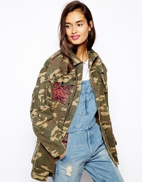 Native Rose Military Boyfriend Jacket with Tapestry Patchwork - Multi