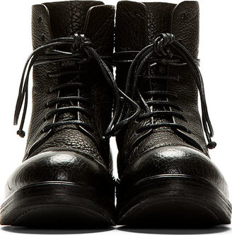 Marsèll Black Grained Leather Zucca Zeppa Combat Boots