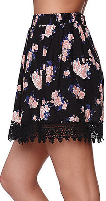 LA Hearts Floral Crochet Hem Skirt
