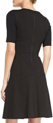 Elie Tahari Maria Fit-and-Flare Short-Sleeve Dress, Black