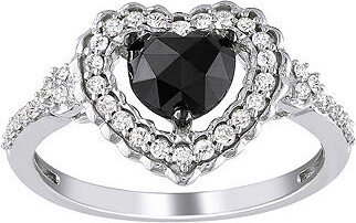 MODERN BRIDE Midnight Black Diamond 1 CT. T.W. Black & White Diamond Heart Ring In 10K White Gold