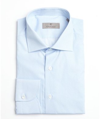 Canali sky blue and white honeycomb pattern cotton spread collar dress shirt
