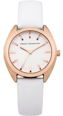 French Connection Ladies White Leather Strap Watch