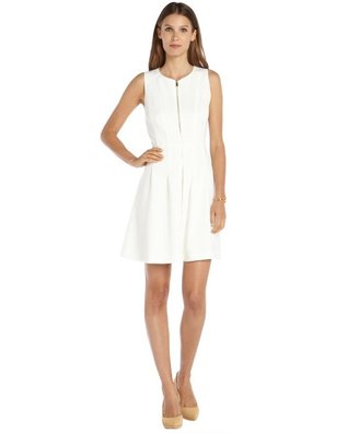 Vince Camuto White stretch woven zip front fit and flare dress